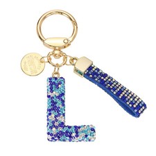 Initial Letter Keychain, Gift Bling Letter-L Key Chain for Women, Blue
