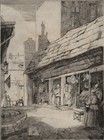 FRENCH STREET MERCHANTS Orig Antique Etching c1920