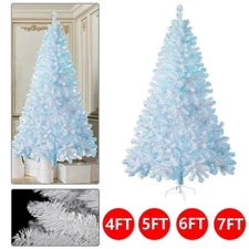4/5/6/7Ft White Artificial PVC Bushy Pine Christmas Decor Xmas Tree W/LED Lights
