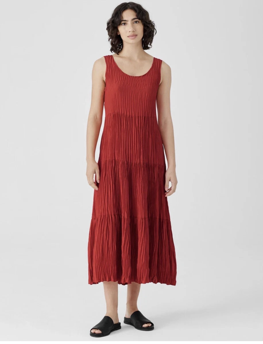 eileen fisher sleeveless silk dress Eileen Fisher Womens Black Sleeveless Crinkle Silk Dress Size XS