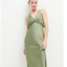 Reformation Sleeveless Dress evening Satin in Artichoke Olive Green