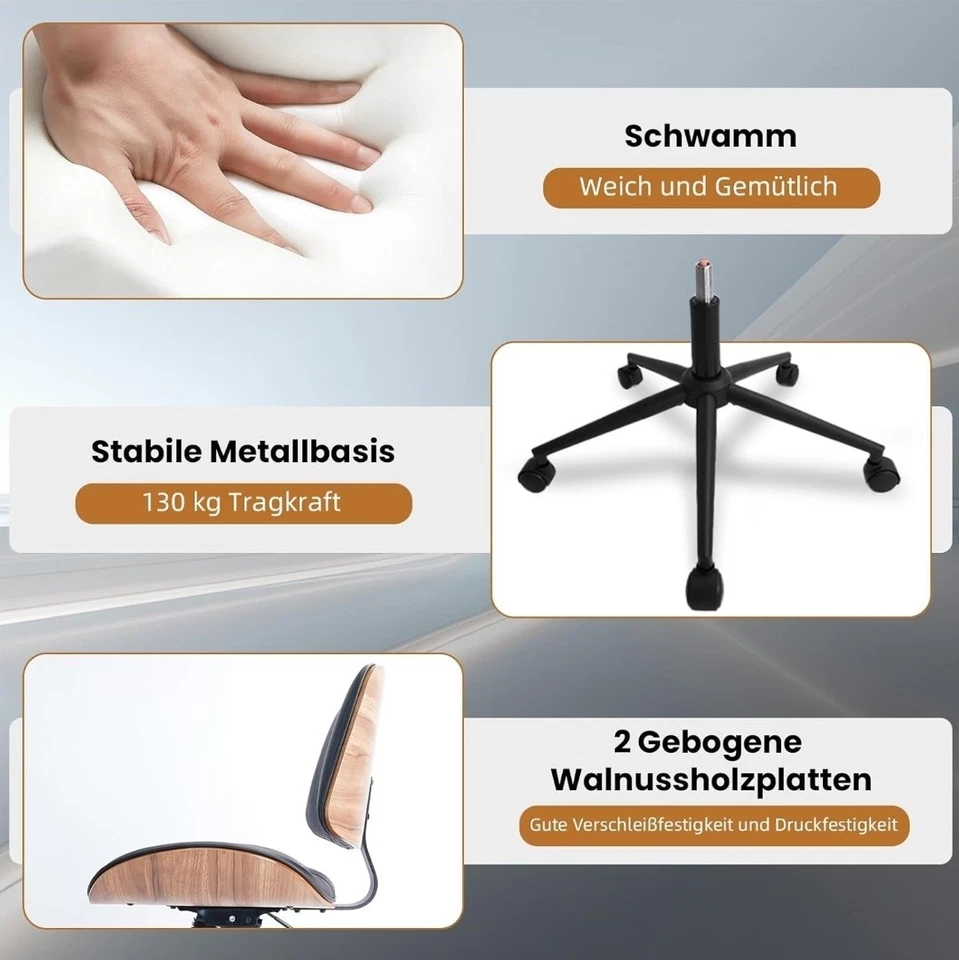 Bürostuhl Chefsessel Schreibtischstuhl ergonomischer Drehstuhl Walnussholz Leder - Bild 4 von 4