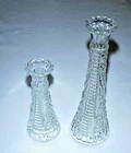 Vtg Anchor Hocking Clear Glass Bud Vase Set - 6" and 9" - Stars & Bars Starburst
