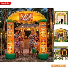 Colorful 8.5 FT Self-Inflating Tiki Decoration with LED Lights For Luau Events