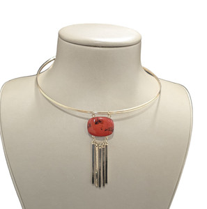 Authentic 14TH & Union Women's Gold Plated Rust Resin Pendant Choker Necklace NWT