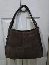 Tignanello Brown Suede W/ Leather Trim Large Expandable Shoulder Bag Hobo Purse