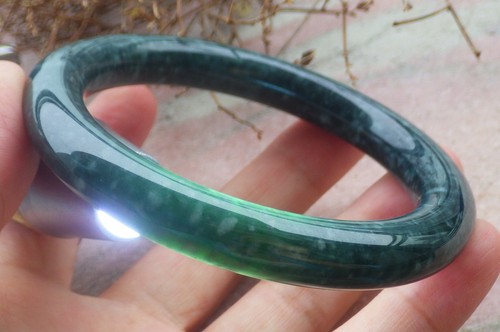 Video Certified Green Natural JADE JADEITE Circle Bangle Bracelet 60 mm 411105 - Picture 3 of 11