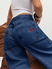 Damen Lässig Jeans mit tiefer Taille und weitem Bein in Snow Wash Billig24