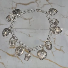 Vintage Brown County Basket Mini Sterling Silver 925 Puffy Heart Charm Bracelet