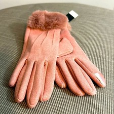 Glam Faux Fur Band Detailed Blush Colored Gloves
