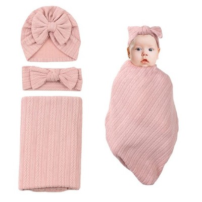 Nishine Neugeborene Swaddle Decke mit Stirnband Set-beige nicht rosa 35''x33''
