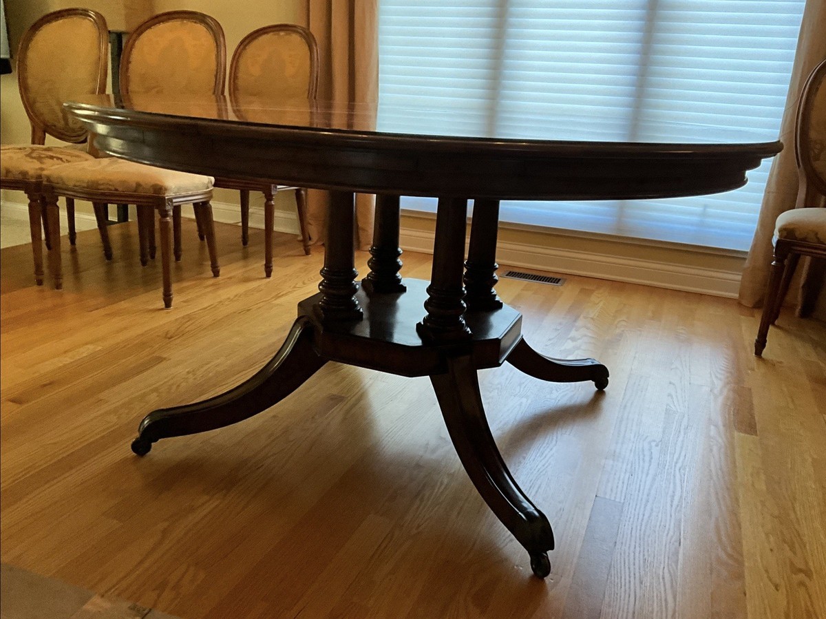 Theodore Alexander Large Round Mahogany Dining Extension W/ Leaves