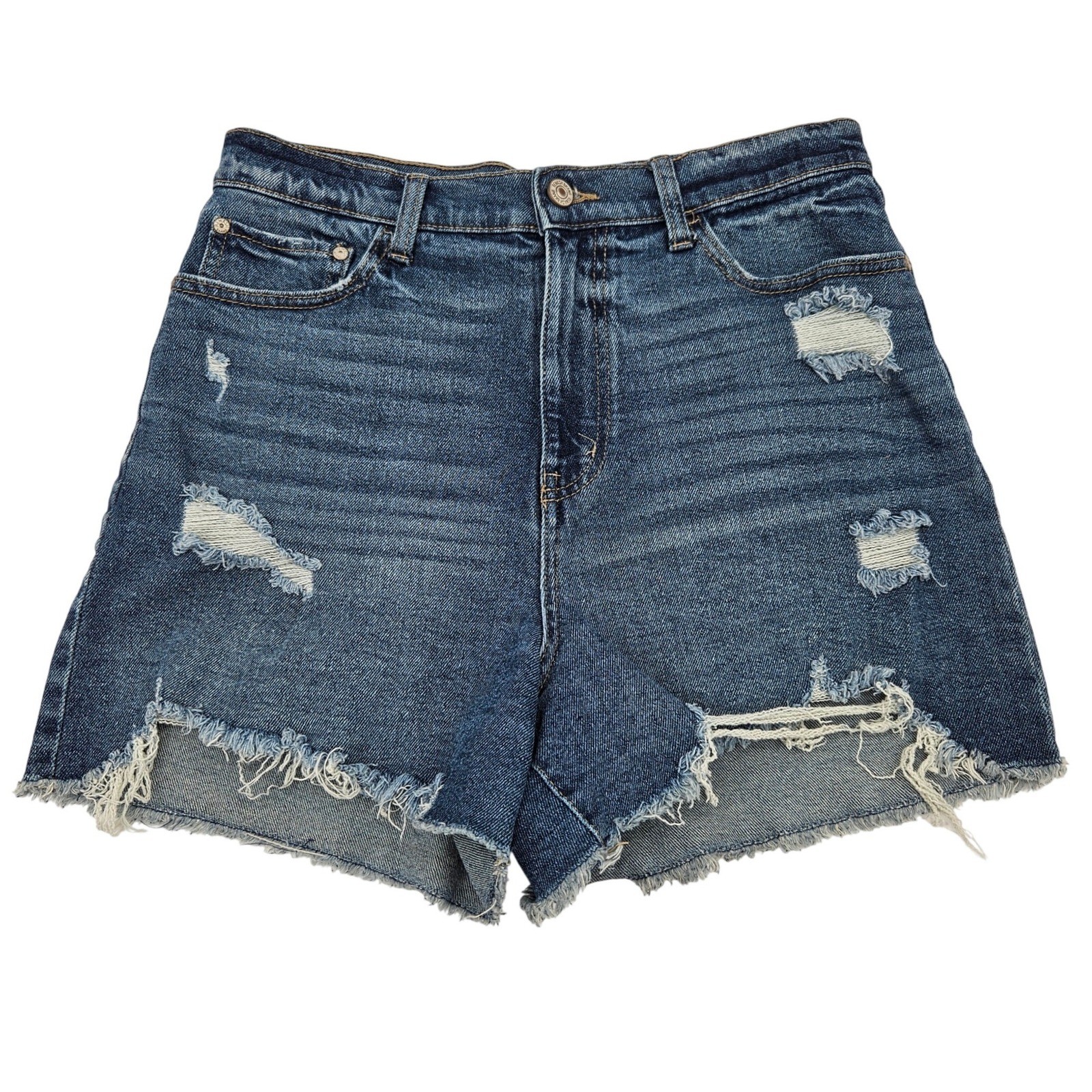 Rewash Womens Super High Rise Distressed Denim Shorts Medium Wash Blue Size 9