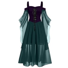 Renaissance Gothic Dress for Women Halloween Costume Off Shoulder Lace Trumpet