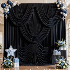 Black Backdrop Curtains Wrinkle Free Fabric Drapes Photo Party 10x12 Ft 2 PCS