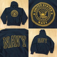 vtg usa made soffee hoodie sweatshirt MEDIUM navy military 80s 90s soft thin v