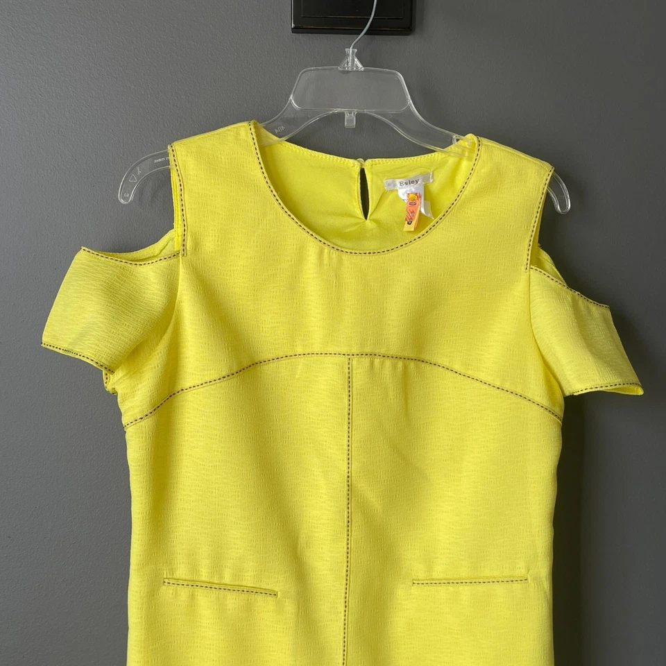 Vestido Esley Amarillo Hombro Frío Manga Corta Pascua Derby Primavera Mujer Grande Foto 4 de 4