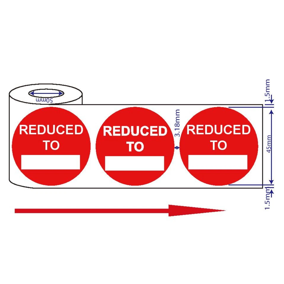 500x RED REDUCED TO ADHESIVE STICKERS STICKY PRICE LABELS FOR RETAIL