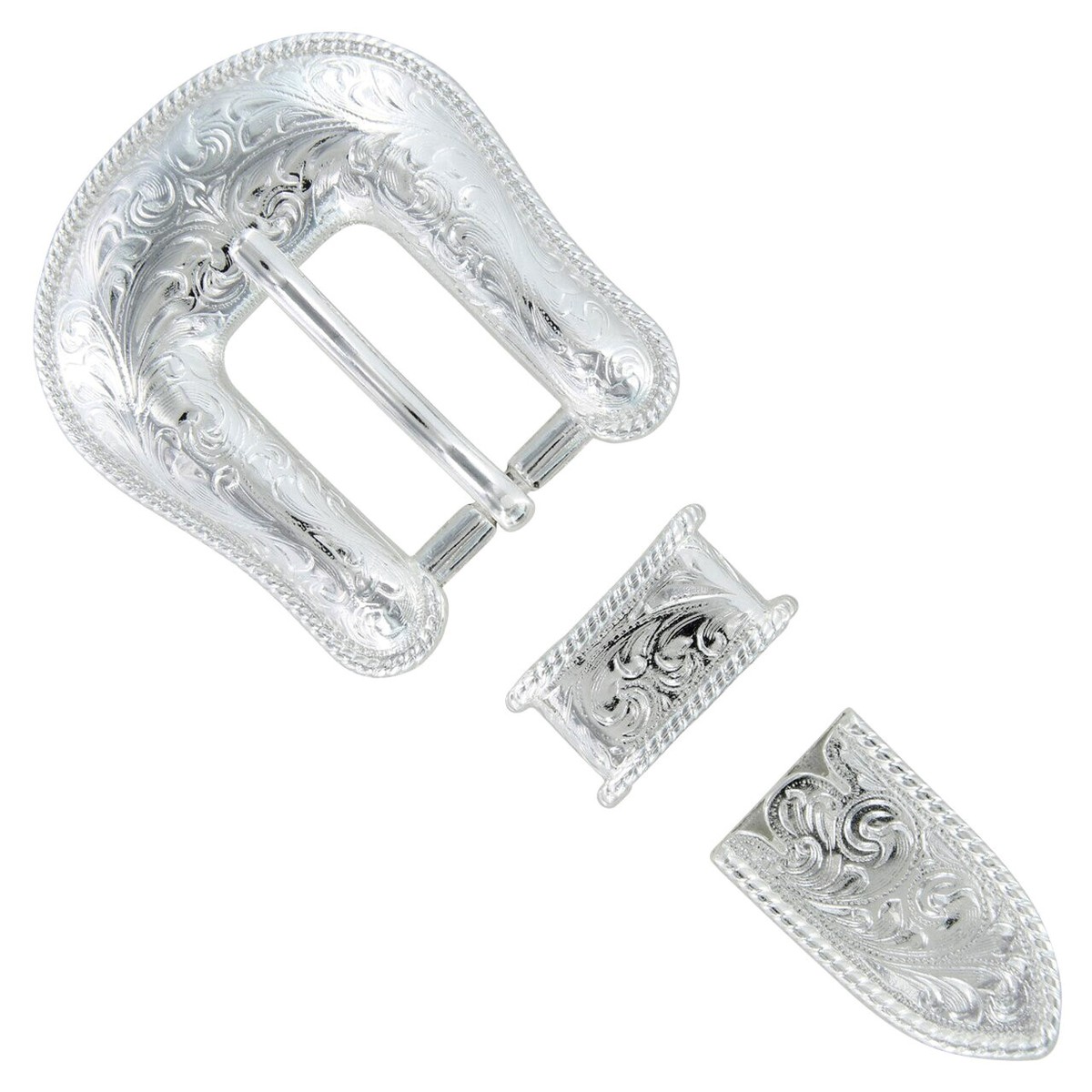 WESTERN BRIGHT SILVER FLORAL ENGRAVED ROPE EDGE BELT BUCKLE  display picture 1