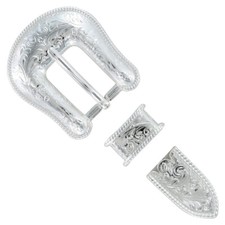 WESTERN BRIGHT SILVER FLORAL ENGRAVED ROPE EDGE BELT BUCKLE SET fits 3/4" STRAP