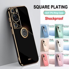 For Huawei P60 P40 Pro P30 P20 Lite Shockproof Plating Ring TPU Stand Case Cover