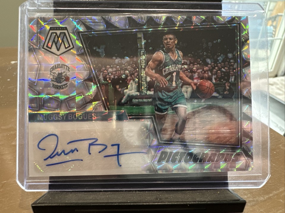 MUGGSY BOGUES Silver Panini Mosaic Pictographs Autograph Charlotte