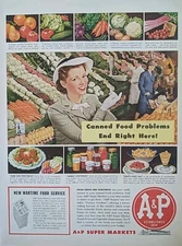 1944 Vintage A&P Coffee print ad.  A&P Food Stores, Post WW2 Ad