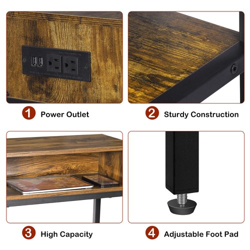 3-Tier End Table w/Charging Station, Narrow Side Table w/USB Ports&Power Outlets - Picture 3 of 6