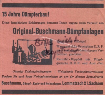 Lommatzsch, Advertising 1934, Buschmann Steamer Cooking Heating Systems Damper Construction