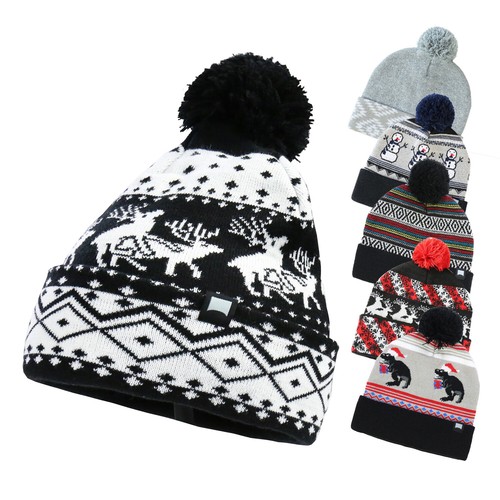 Men Women Beanie Sweater Holiday Merry 