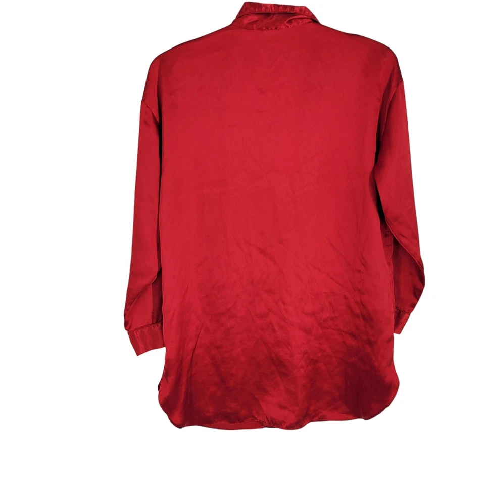 Camisa de noche vintage Victoria's Secret mediana roja satinada monograma etiqueta dorada Foto 4 de 4