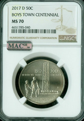 2017 D BOYS TOWN HALF DOLLAR NGC MS70 FINEST MAC SPOTLESS RAREST IN SERIES *