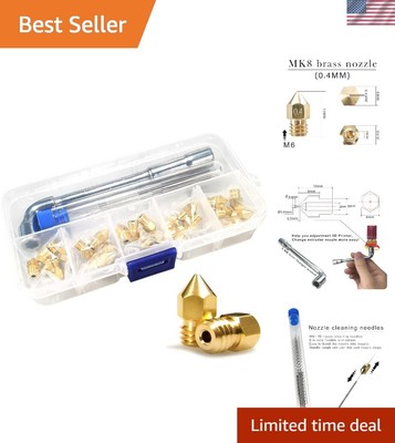 Universal 0.4mm MK8 Brass Nozzles Kit with Tools & Ten-Grid Organizer Box
