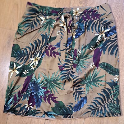 Hallhuber jungleprint brown floral viscose fully lined a-line skirt size 14
