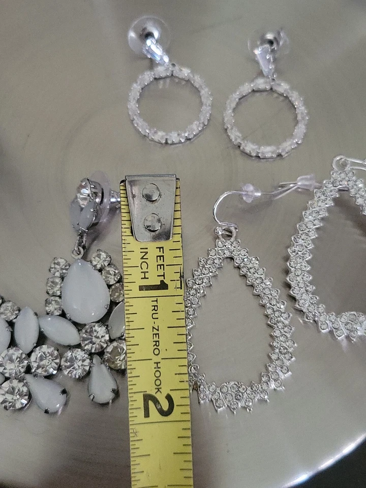 Lot Of 3 Pairs Dangle Sparkle Earrings EUC - Image 3 of 4