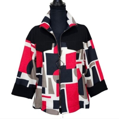 IC By Connie K Swing Jacket Small Black Red Colorblock Made In USA Avant Garde