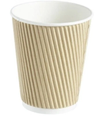 CHEF ROYALE 500 x Kraft 12oz Ripple 3 Ply Disposable Insulated Paper Cups For Tea Coffee Ca
