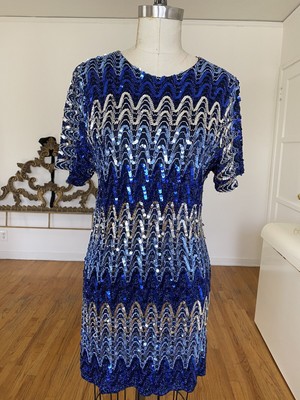 blue and silver sequin dress