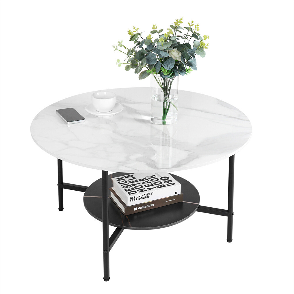 Tavolino da salotto rotondo tavolino da divano lusso vero marmo bianco Ø80 cm metallo foto 5