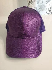 NWT C.C. Ponycap Messy High Bun Ponytail Glitter Mesh Baseball Cap Hat - Purple 