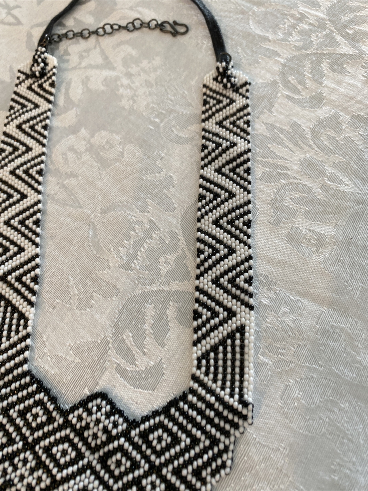 Black/White Beaded Statement Necklace Estate - image 5