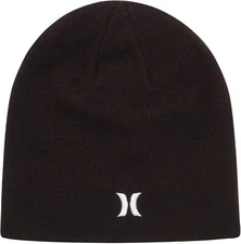 Hurley Men's Beanie Icon Staple Embroidered Logo Acrylic Skull Hat Cap in Black