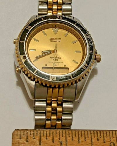 VINTAGE SEIKO Quarzo Sveglia Cronografo Sport 150 H601-808M H601-8081 15  BAR | eBay