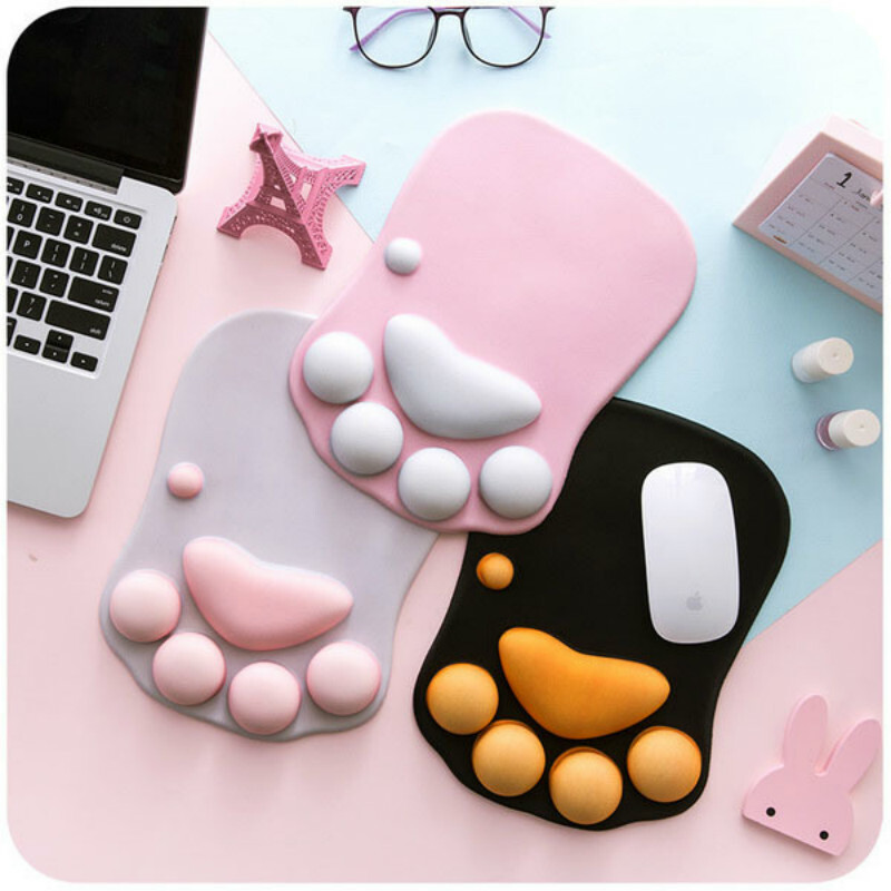 Cute Cat Paw Mouse Pad With Gel Wrist Support - Ergonomic Computer Gaming Mousepad In Pink/Blue
