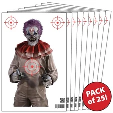 25 Paper Shooting Targets Gun Range Pistol Rifle Handguns 3D Armed Clown 12x18