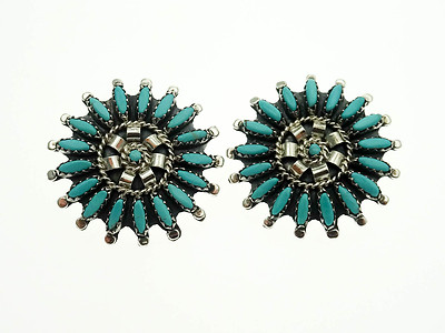 Signed N&R NEZ Old Pawn Southwestern Sterling Silver Earrings with Turquoise 