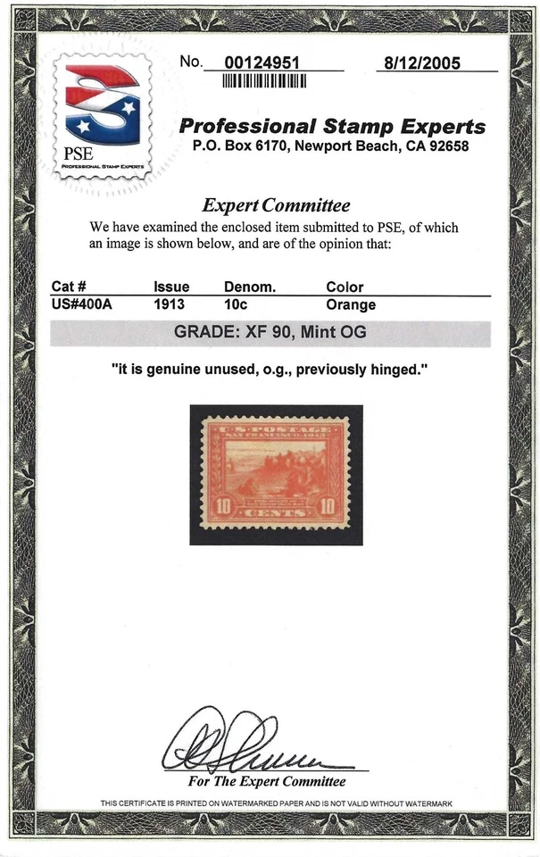 US Scott # 400A - Mint OG LH - PSE Graded XF 90 (P-19) - Image 3 of 3