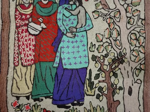 Vintage Handmade Pictorial Rug Chain Stitch Wool Tapestry 2x3 ft - Picture 4 of 12