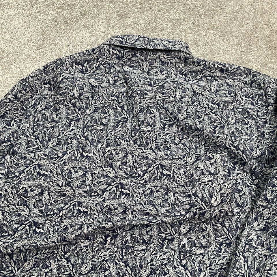 Рубашка Marc Anthony эластичная приталенная на пуговицах мужская большая синяя повседневная с цветочным рисунком - Изображение 3 из 4