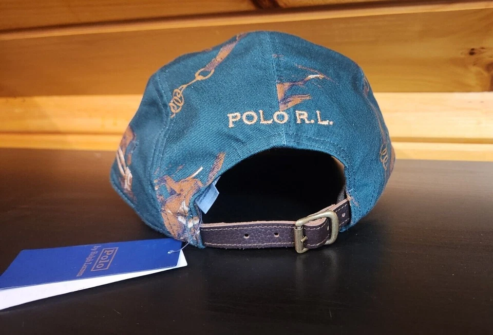 RARO POLO RALPH LAUREN Ecuestre Gráfico Largo Bill Sombrero 5 Paneles Gorra Pana NUEVO Foto 4 de 4